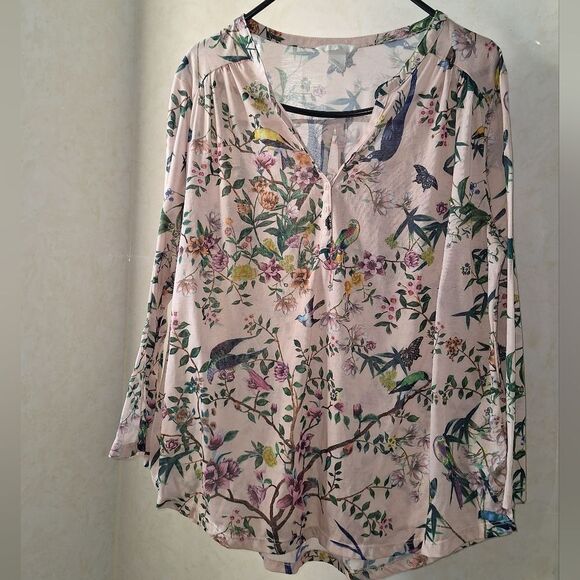 H&M L blouse Light Pink w Floral Print - Picture 1 of 5